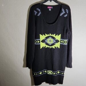 Saywhat Sweater Dress Size XL Aztec Black Yellow ish gray